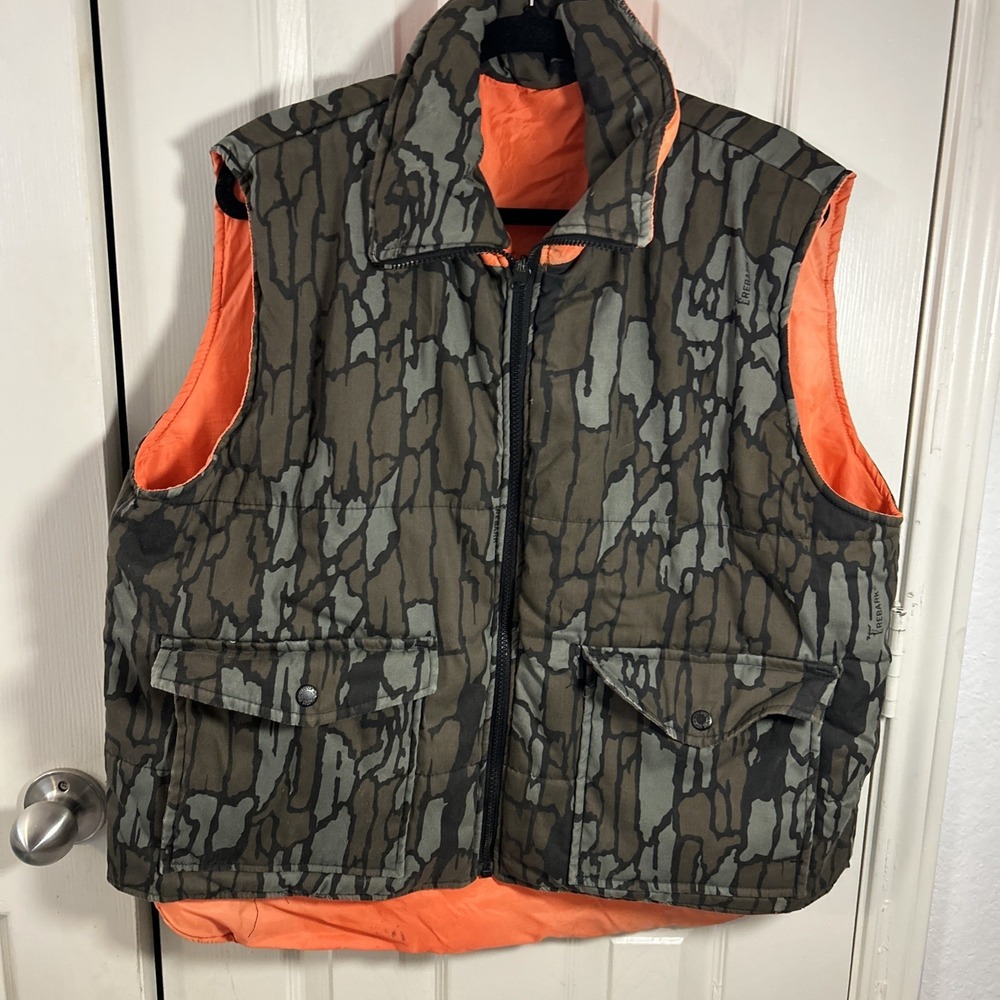 Vintage‎ Winchester Vest Large Hunting Trebark Camo Blaze Orange Reversible